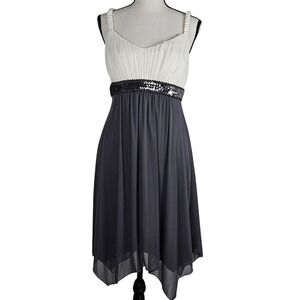 En Focus Petite Dress Women 10P White Grey Sequin Empire Waist Cocktail Glam